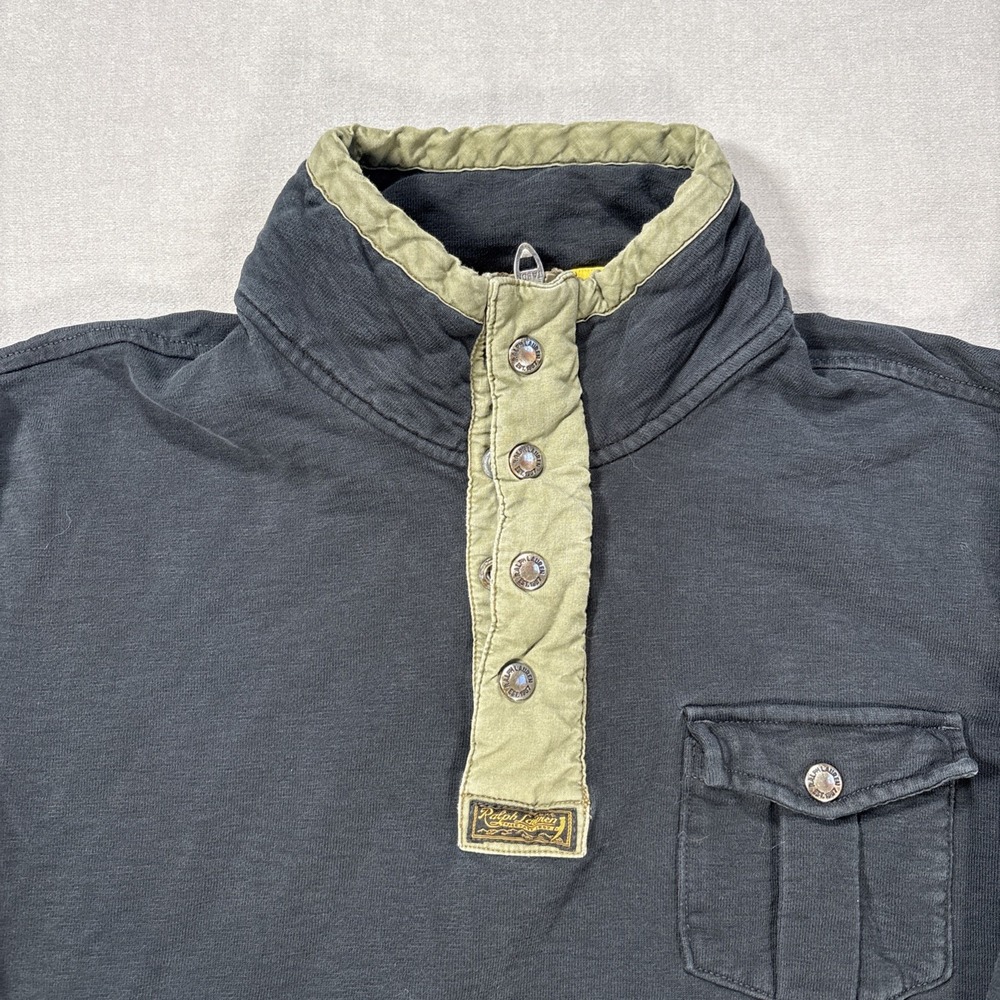 VTG Polo Ralph Lauren Pullover Mens XL Snap Button Utility Military Elbow Patch - Picture 2 of 9
